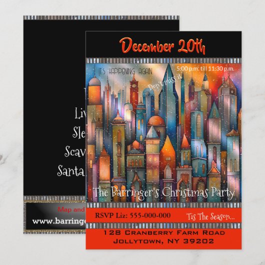 Downtown SnowyKnight Kerstfeest uitnodiging (Voorkant / Achterkant)