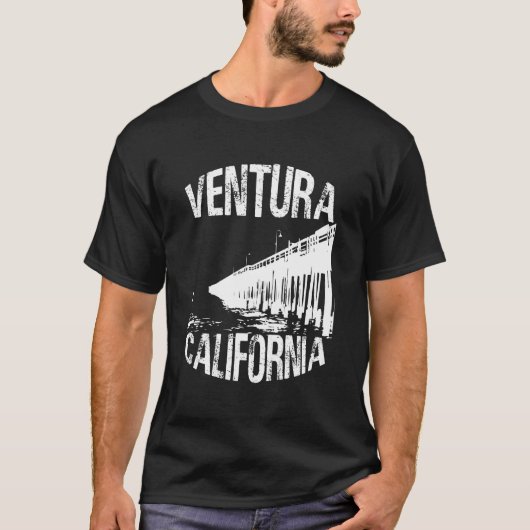 Downtown Ventura California Grungy Pier & Beach T-shirt (Voorkant)