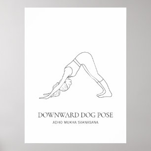 Downward Dog Pose Yoga Minimalistische Zwarte Lijn Poster