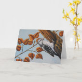 Downy Woodpecker - Blank Wenskaart Kaart (Gele Bloem)