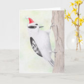 Downy Woodpecker Christmas Kaart (Gele Bloem)