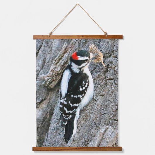 Downy Woodpecker Hanging Tapestry Hangend Wandkleed (Voorkant)