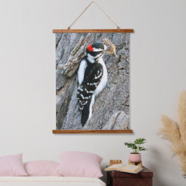 Downy Woodpecker Hanging Tapestry Hangend Wandkleed