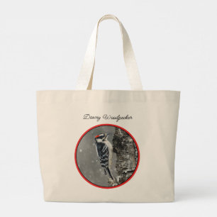 Downy Woodpecker in de winter originele foto Grote Tote Bag