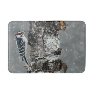 Downy Woodpecker in sneeuw - Originele foto Badmat