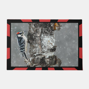 Downy Woodpecker in sneeuw - Originele foto Deurmat