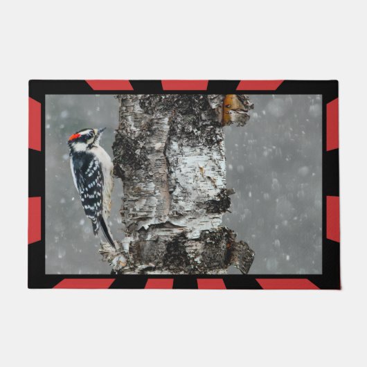Downy Woodpecker in sneeuw - Originele foto Deurmat (Voorkant)