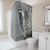 Downy Woodpecker in sneeuw - Originele foto Douchegordijn (In situ)