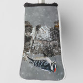 Downy Woodpecker in sneeuw - Originele foto Golfheadcover (Draai 90)