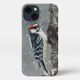 Downy Woodpecker in sneeuw - Originele foto iPhone 13 Hoesje