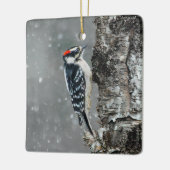 Downy Woodpecker in sneeuw - Originele foto Keramisch Ornament (Links)