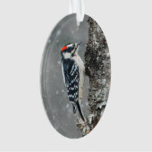 Downy Woodpecker in sneeuw - Originele foto Ornament (voorkant)