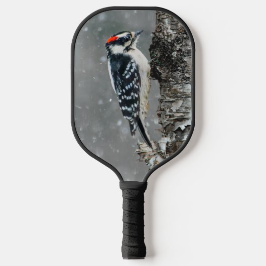 Downy Woodpecker in sneeuw - Originele foto Pickleball Paddle (Voorkant)