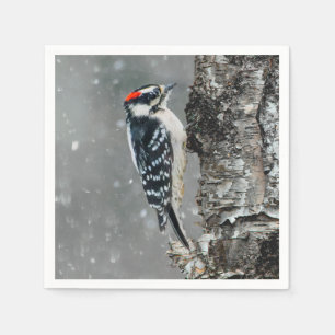Downy Woodpecker in sneeuw - Originele foto Servet