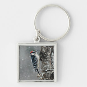 Downy Woodpecker in sneeuw - Originele foto Sleutelhanger