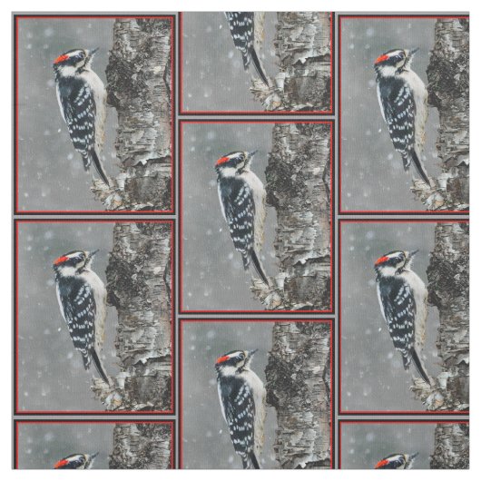 Downy Woodpecker in sneeuw - Originele foto Stof (Swatch)