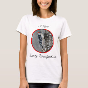 Downy Woodpecker in sneeuw - Originele foto T-shirt