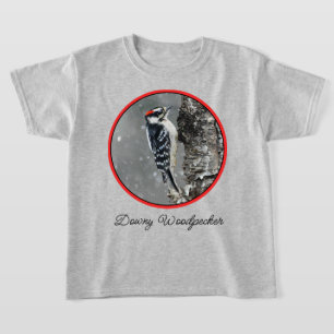 Downy Woodpecker in sneeuw - Originele foto T-shirt