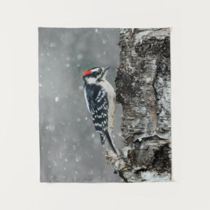 Downy Woodpecker in sneeuw - Originele foto Wandkleed