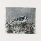 Downy Woodpecker in sneeuw - Originele foto Wandkleed (Voorkant (horizontaal))