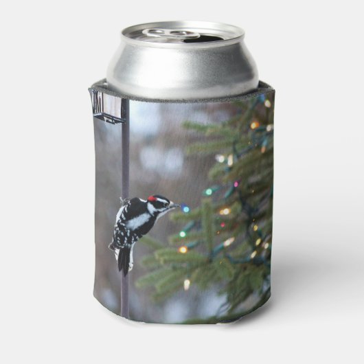 Downy Woodpecker & Kerstboom Blikjeskoeler (Blikje Achterkant)