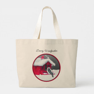 Downy Woodpecker op Red Feeder Originele Vogelkuns Grote Tote Bag