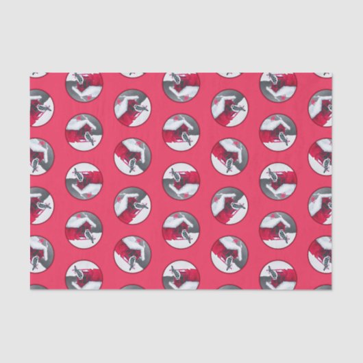 Downy Woodpecker op Red Feeder Originele Vogelkuns Tissuepapier (Voorkant)