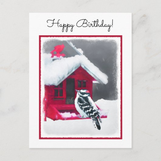 Downy Woodpecker Painting - Oorspronkelijke vogelk Briefkaart (Voorkant)