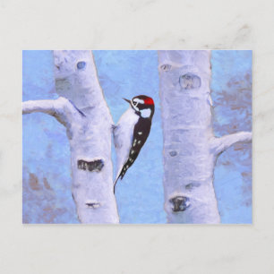 Downy Woodpecker Painting - Oorspronkelijke vogelk Briefkaart