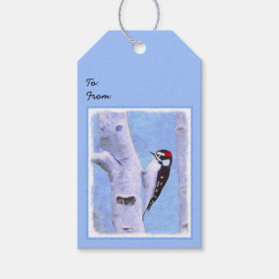 Downy Woodpecker Painting - Oorspronkelijke vogelk Cadeaulabel
