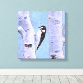 Downy Woodpecker Painting - Oorspronkelijke vogelk Canvas Afdruk (Insitu (Houten vloer))