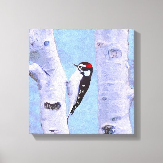 Downy Woodpecker Painting - Oorspronkelijke vogelk Canvas Afdruk (Voorkant)