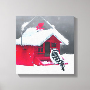 Downy Woodpecker Painting - Oorspronkelijke vogelk Canvas Afdruk