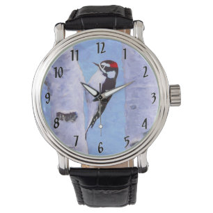 Downy Woodpecker Painting - Oorspronkelijke vogelk Horloge