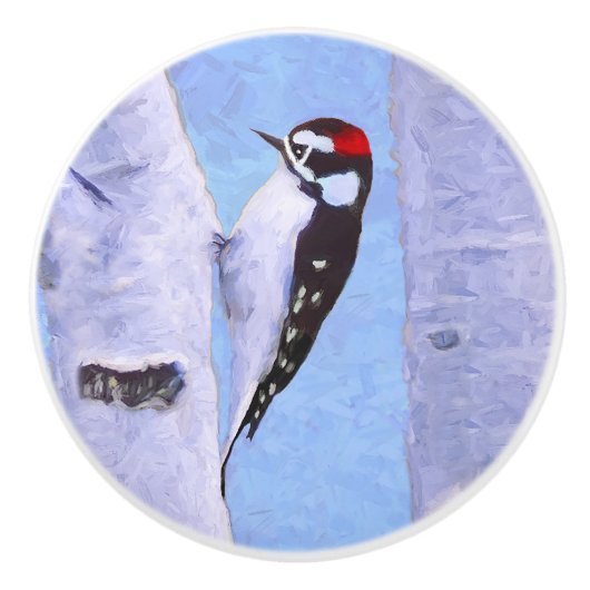 Downy Woodpecker Painting - Oorspronkelijke vogelk Keramische Knop (Voorkant)