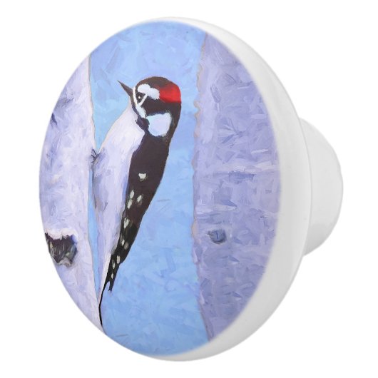 Downy Woodpecker Painting - Oorspronkelijke vogelk Keramische Knop (Rechts)