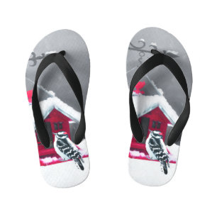 Downy Woodpecker Painting - Oorspronkelijke vogelk Kinder Teenslippers