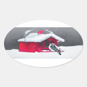 Downy Woodpecker Painting - Oorspronkelijke vogelk Ovale Sticker