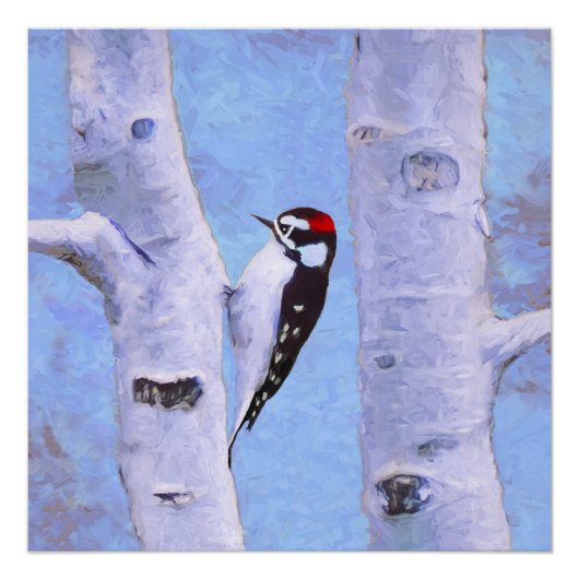 Downy Woodpecker Painting - Oorspronkelijke vogelk Perfect Poster (Voorkant)