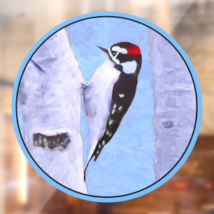 Downy Woodpecker Painting - Oorspronkelijke vogelk Raamsticker