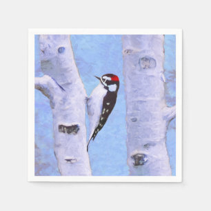 Downy Woodpecker Painting - Oorspronkelijke vogelk Servet