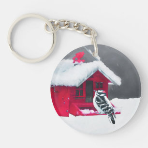 Downy Woodpecker Painting - Oorspronkelijke vogelk Sleutelhanger