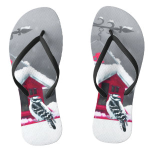 Downy Woodpecker Painting - Oorspronkelijke vogelk Teenslippers