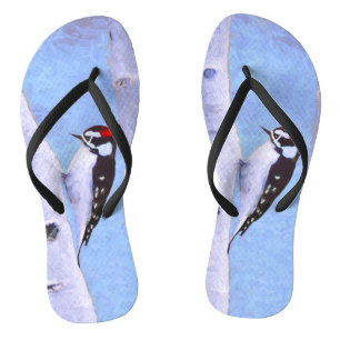 Downy Woodpecker Painting - Oorspronkelijke vogelk Teenslippers