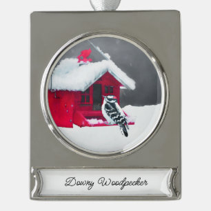 Downy Woodpecker Painting - Oorspronkelijke vogelk Verzilverd Banner Ornament