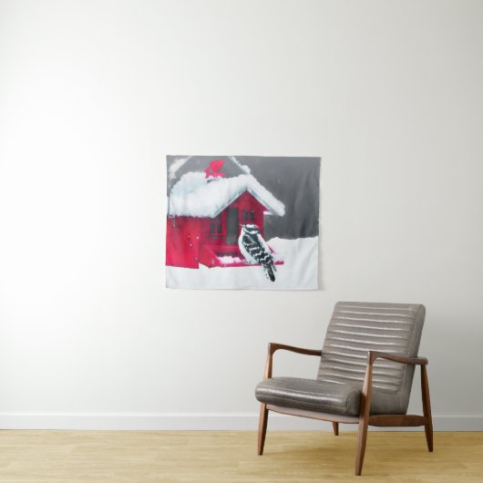 Downy Woodpecker Painting - Oorspronkelijke vogelk Wandkleed (In Situ (horizontaal))