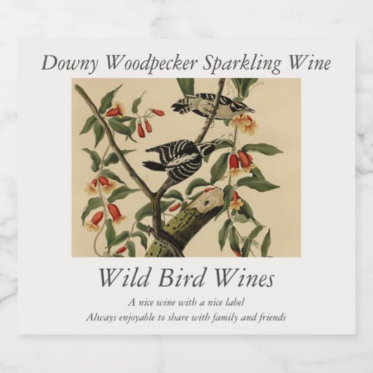 Downy Woodpecker - van de Amerikaanse vogels van A Sparkling Wijnetiket (Enkel label)