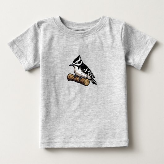 Downy Woodpecker vogel Baby Fine Jersey T-shirt (Voorkant)