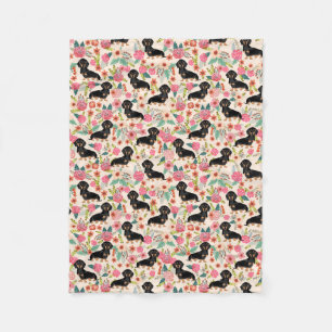 Doxie Blanket - zwarte en beige dachshunds - crèm Fleece Deken