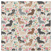 Doxie Bloemen Stof - schattige teckel stof print (Close Up)